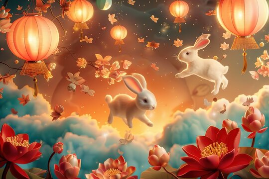 hyper realistic detailed, and blank banner template with text , Mid Autumn Festival , hyper smooth render, banner without text, rule of thirds Intricate Glossy shinny Intricate ,