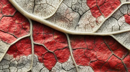 Sticker - Intricate Veins of a Red and White Leaf