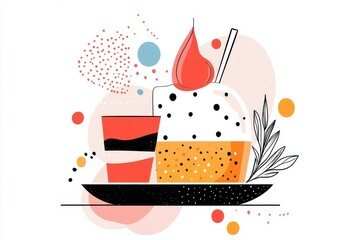 Poster - A bright and playful depiction of a slice of zucchini bread on a plate, drawn with soft lines and vibrant colors against a white background