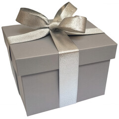 Wall Mural - Elegant gray gift box with silver ribbon on a transparent background for various occasions