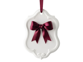 Wall Mural - Isolated Decorative White Tag with Burgundy Bow