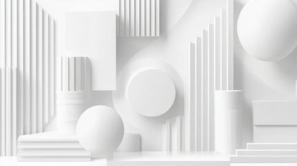 Wall Mural - White background with minimalistic shapes, vector illustration, flat design, smooth lines, elegant curves, soft lighting, high resolution, 