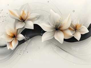 Poster - Elegant Minimalist Thai Floral Pattern with Geometric Decorative Elements on Soft Gray Backdrop