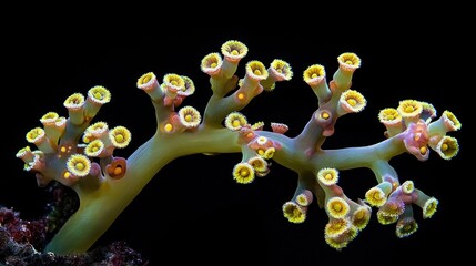 Wall Mural - Branching Yellow Coral on Black Background