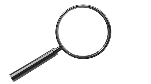 Magnifying Glass: A detailed close-up of a classic magnifying glass, showcasing its smooth, polished surface and the precise craftsmanship of its design.