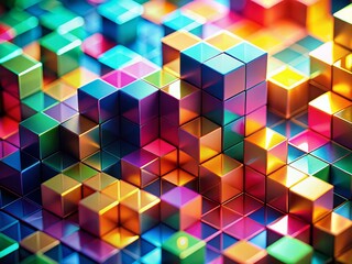 Poster - Isometric Geometric Background: Abstract Shapes with Bokeh Effect