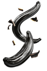 Poster - Black and white banana with gold foil art display on textured background for creative projects isolated on transparent background.
