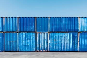 Poster - Stacked blue shipping containers against sky