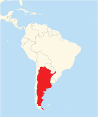 Naklejka na meble Location Map of the country Argentina in South America. The country is highlighted with a red polygon. No labels at all.