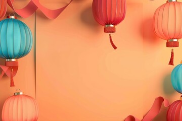 Poster - hyper realistic detailed, and blank banner template with text , Mid Autumn Festival, hyper smooth render, banner without text, rule of thirds Intricate Glossy shinny Intricate , Night, Nile Blue, 