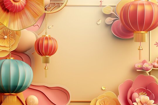 hyper realistic detailed, and blank banner template with text , Mid Autumn Festival, hyper smooth render, banner without text, rule of thirds Intricate Glossy shinny Intricate , Night, Nile Blue,  