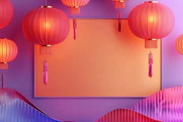 Poster - hyper realistic detailed, and blank banner template with text , Mid Autumn Festival, hyper smooth render, banner without text, rule of thirds Intricate Glossy shinny Intricate , Night,