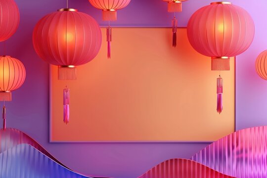 hyper realistic detailed, and blank banner template with text , Mid Autumn Festival, hyper smooth render, banner without text, rule of thirds Intricate Glossy shinny Intricate , Night,