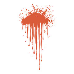 Poster - Grunge red blood splatter in flat design. Bleeding blot with flowing drips. Vector illustration isolated.