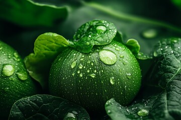 Poster - A hyper-realistic close-up of a freshly harvested zucchini, with its skin glistening under natural light and the texture vividly detailed