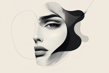 Aufkleber - A minimalist depiction of a single eye with a furrowed brow above it, drawn in clean lines and muted tones to convey worry