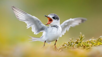 Sticker - White Tern Chick With Open Mouth and Spread Wings