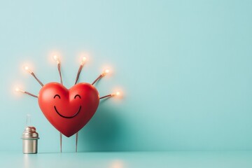Poster - A simple illustration of a heart with a smiling face, surrounded by soft, glowing lines that symbolize joy