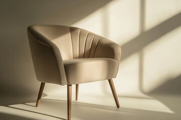 Poster - Stylish chair in soft shadows with realistic lighting creates a serene atmosphere in an artistic studio setting