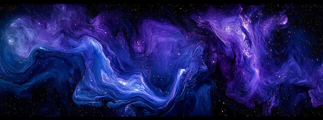 Poster - Amazing blue and purple galaxy with the Milky Way in a black background, a panoramic photograph