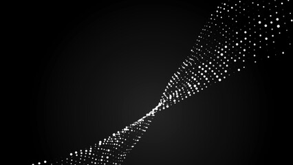 Fototapete - Abstract bright wave of glowing particles. The flow of musical sounds. Big data visualization. 3d rendering.