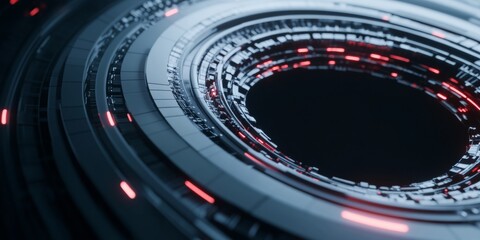 Fototapete - Futuristic Cyber Defense Visualization Digital Fractal Encryption Layers with Glowing Red Accents - Cutting-edge Antivirus Software Shield for Advanced Data Protection Markets