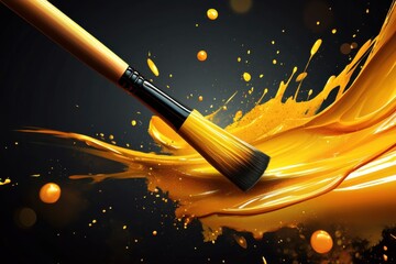 Poster - Artistic ink splash with vibrant colors and a paintbrush in a high quality studio setting for creativity and design