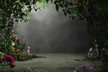 Poster - Bright and vibrant flower garden backdrop with glowing natural light for creative designs and text opportunities