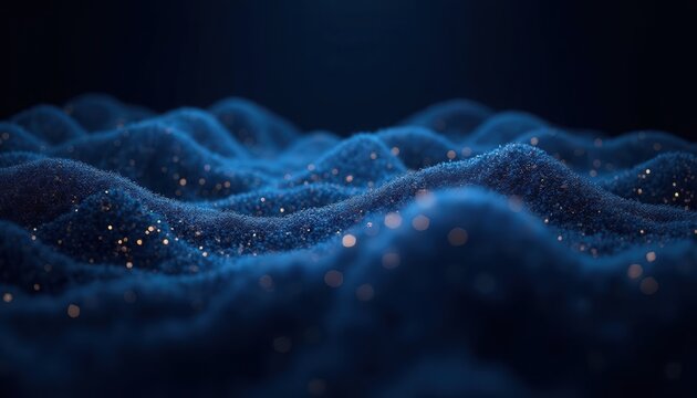 Abstract Glittering Blue Landscape with Undulating Waves