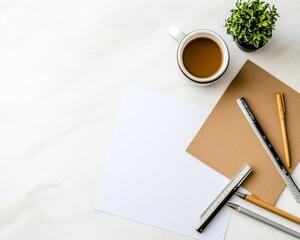 Poster - Urban Workspace Design Visuals Minimalist Drafting Sheets and Precision Tools on Textured Surface - Streamlining Architectural Projects for Modern Developers and Efficient Visualization