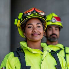 Aufkleber - Urban Emergency Response Lime Green Visibility Gear on Diverse Team for Smart City Safety Operations - Professional Training in Modern Crisis Management
