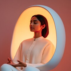 Aufkleber - Serene Tech Wellness Pod Ambient Meditation with Biofeedback - Modern Mindfulness and Health Optimization for South Asian Women, Age 35, in Digital Wellness Spaces
