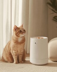 Aufkleber - Minimalist Smart Pet Feeder Sleek White Design for Enhanced Tech-Savvy Urban Living - Automatic Feeding Solution for Cat Owners Promoting Sustainable Home Aesthetics