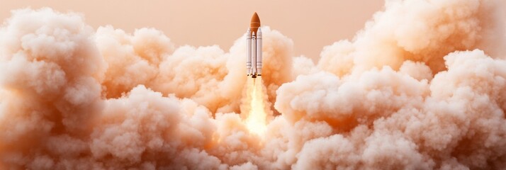 Aufkleber - Dynamic Launch Visualization Modern Space Shuttle Amidst Fiery Booster Trails - Cutting-edge Aerospace Marketing and Propulsion Technology Showcase for Innovation-driven Industries