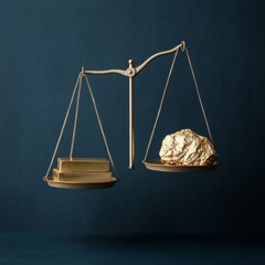 Poster - Dramatic Contrasts in Precious Metal Investments Minimalistic Gold Bars and Silver Coins on Dark Blue for Financial Security and Corporate Strategy