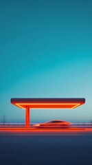 Aufkleber - Futuristic Urban Commute LED-Lit Carpool Station at Dusk with Autonomous Vehicles - Smart Mobility Solutions and Urban Transportation Innovation