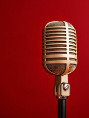Aufkleber - Retro-Chic Broadcasting Microphone Against Vibrant Red Enhancing Radio Personality Branding with Iconic Style - Audio Connectivity in Modern Media Industry