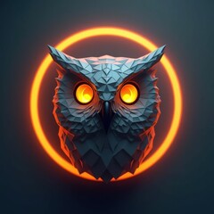 Wall Mural - Low Poly Owl Head with Metallic Facets and Glowing Eyes