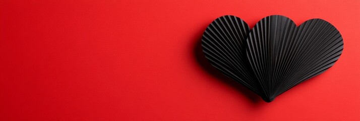 Poster - Heartfelt Paper Art Contemporary Black Fan Design on Vibrant Red - Cultural Merchandising and Festive Decor for Event Planning and Creative Spaces