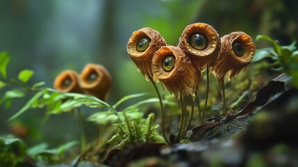 Poster - Mystical Eye-Like Flowers in a Lush Green Forest