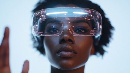 Poster - Futuristic Office Vision Smart AR Glasses Redefining Interactive Meeting Spaces for Diverse Teams - High-Tech Innovation and Collaborative Solutions in Modern Business Environments