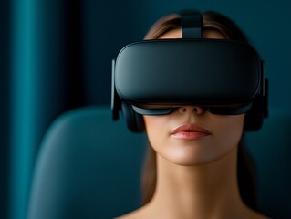 Aufkleber - Innovative VR Public Speaking Training Modern Corporate Environment with Headsets - Enhanced Communication Skills for 30s Professionals, Tech-Driven Workplace Progress