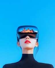 Aufkleber - Immersive Tech-Learning Young Korean Woman Exploring Medieval Castle in VR - Interactive Historical Education and Futuristic Classroom Innovation