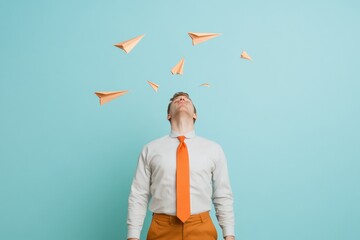 Poster - Stress-Free Office Aesthetic Playful Paper Plane Launch in Bright Break Room - Wellness Content and Workplace Relaxation for Creative Industry Professionals