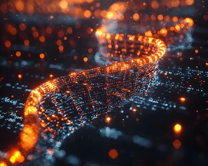 Poster - conceptual glowing dna data drive with holographic interfaces for digital storage and connectivity
