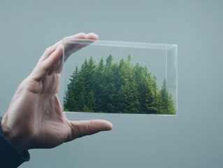 Aufkleber - Futuristic Eco-Education Transparent Acrylic Cube with Miniature Forest for Digital Learning Displays - Interactive Environmental Concepts in Tech-Enhanced Classrooms