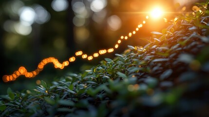 Canvas Print - Leaves in forest, upward path, sunset; growth use