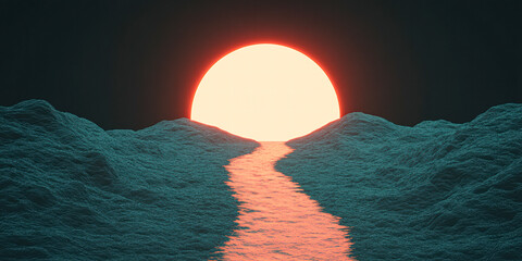 Wall Mural - A computer generated image of a river with a sun in the sky