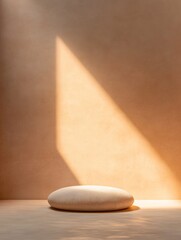 Poster - Minimalist Tranquility Soft Woolen Cushion in Sunlit Nook - Modern Wellness Spaces and Mindfulness Promotion in Business Interiors