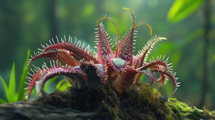 Wall Mural - Spiky Red Flower Blooming in the Forest